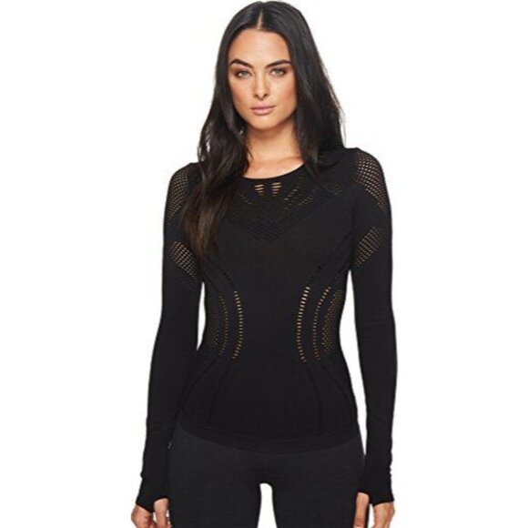 ALO Yoga Lark Laser-cut Long Sleeve Top in Black - Picture 2 of 5